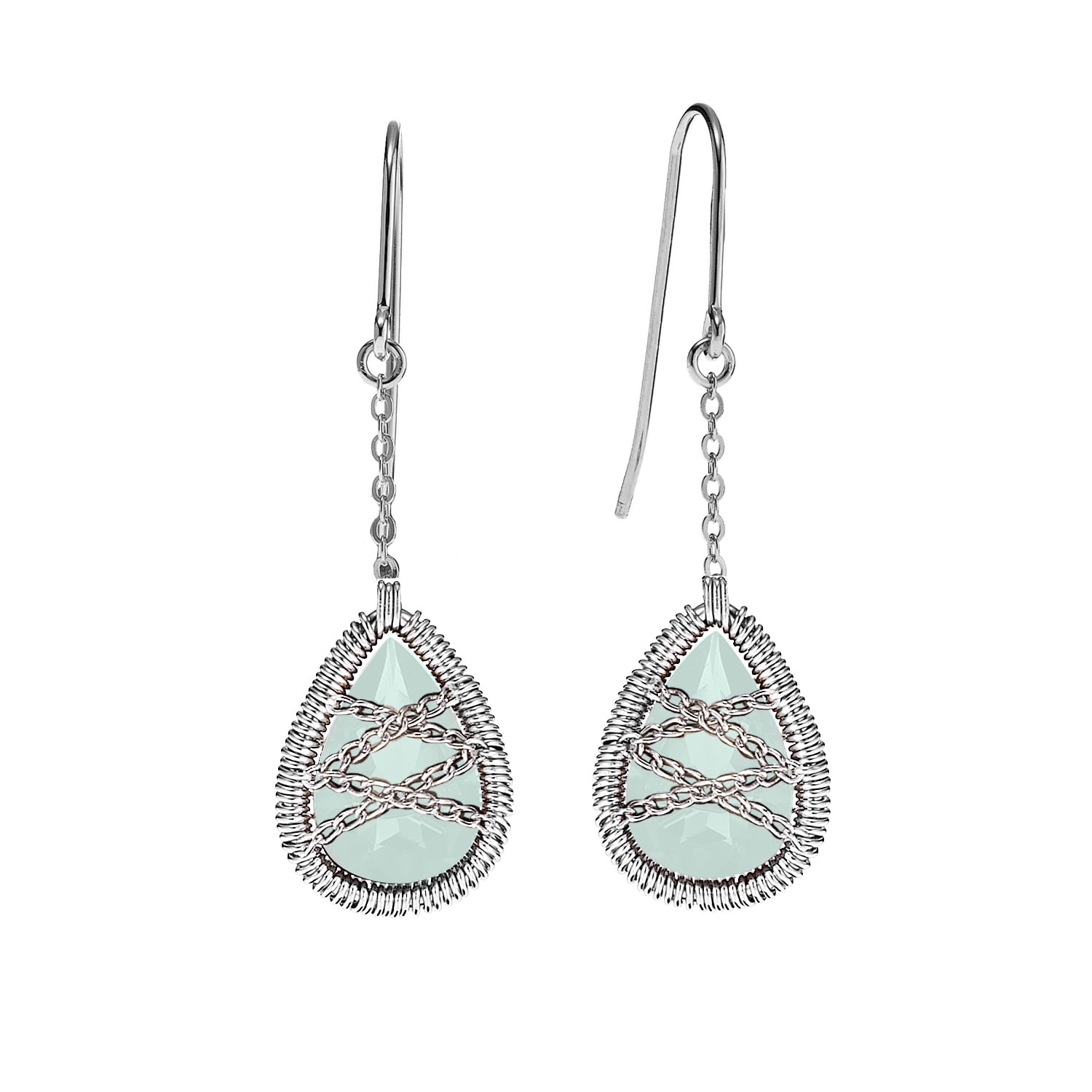 Sterling Silver Hand Wrapped Dangle Teardrop Chalcedony Stone Earring by Collection Bijoux