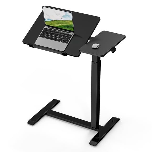 FOH Escritorio Móvil Laptop Desk, Mesa Portátil Sobremesa Ajustable en Altura con Ruedas, Mecanismo Elevador Sistema Neumático Base en C para Cama, sofá, Mesa Auxiliar Negroid