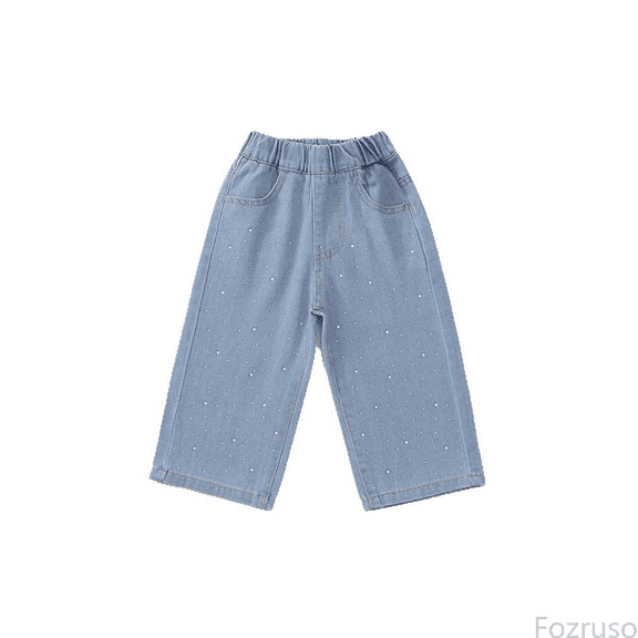Fozruso Girls Pants Girls Pants Toddler To Kids Stretch Denim Wide Leg Casual Comfortable Loose Fit With Rhinestone For Daily Wear Outdoor Play Party Sizes 2-3 Years