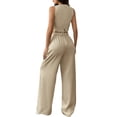 thumbnail image 4 of Women'S 2 Piece Outfits Button Down Sleeveless Sets Crop Blazer Vest and Wide Leg Pants Set Khaki M, 4 of 8
