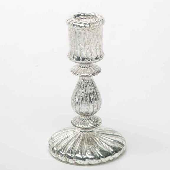 Ribbed Glass Taper Candle Holder 7"