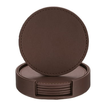 1 Set Leather Coasters for Drinks, Drink Coasters with Holder for Tabletop Protection, Brown