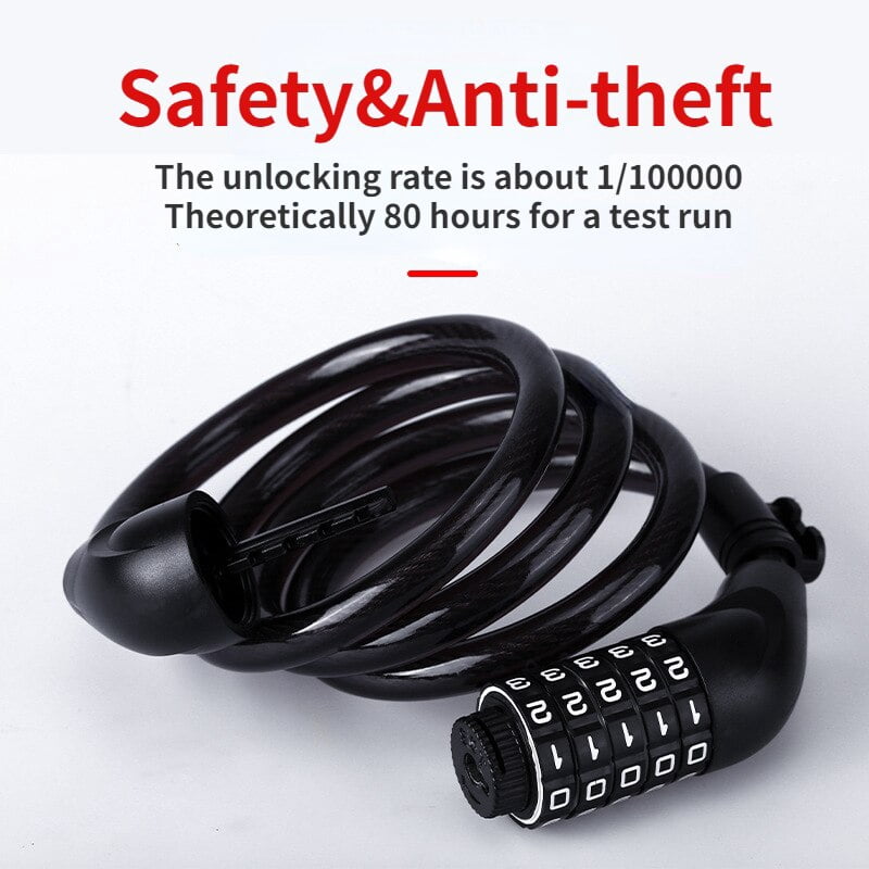 Bike Cable Lock 5 Digit Combination 1200mm Steel Anti Theft Security Lock for Bicycle Motorcycle Outdoor Use