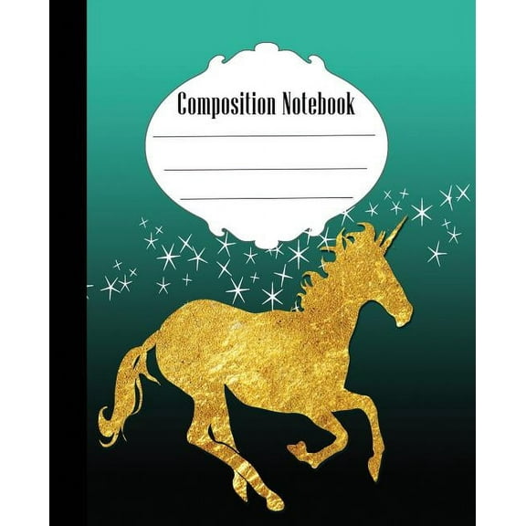 Poppy Sue Composition Notebook: Unicorn and Stars Composition Notebook Wide Ruled 7.5 x 9.25 in, 100 pages (Paperback)