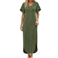 thumbnail image 4 of zbxnLI Summer Dress for Womens V Neck Short Sleeve T Shirt Dresses Casual Loose Beach Vacation Long Sundress, 4 of 7