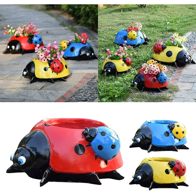 Resin Ladybugs Flower Pot Garden Decorations, Simulation Animal Ladybugs Flower Pot,Outdoor and Garden Decor Patio Yard Planter Flower Pot Indoor or Outdoor Decorations (Red)