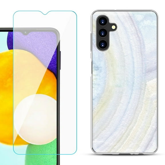 Slim-Fit TPU Fashion Phone Case for Samsung Galaxy A13 5G, with Tempered Glass Screen Protector, by OneToughShield ® - Marble / Rainbow