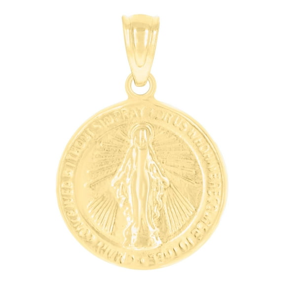 14k Yellow Gold Womens Virgin Mary Miraculous Medal Religious Charm Pendant