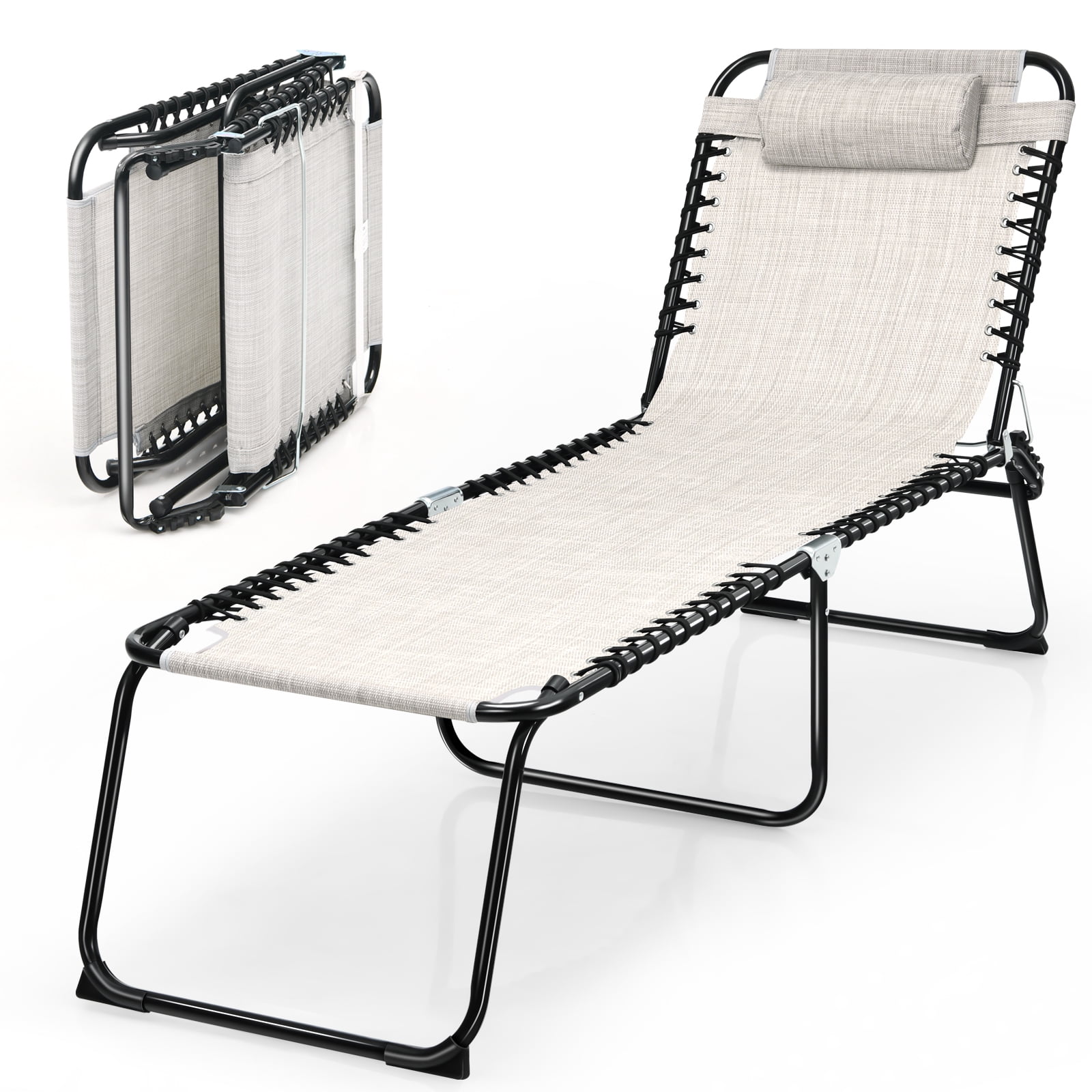 Topbuy Foldable Beach Chaise Lounge Chair with Pillow & Adjustable
