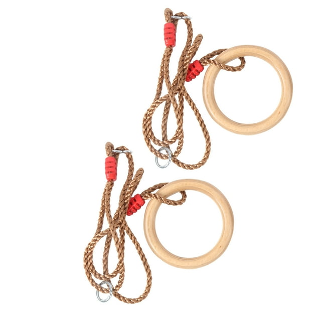 Anillos colgantes para patio de juegos, 2 piezas/juego de anillos de gimnasia de madera para fitness con cuerdas, anillos de columpio de madera, características mejoradas