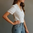 thumbnail image 3 of 2026 New Womens Casual V Neck Short Sleeve Button Down Shirts Business Casual Work Boho Tops Blouses(White,M), 3 of 7