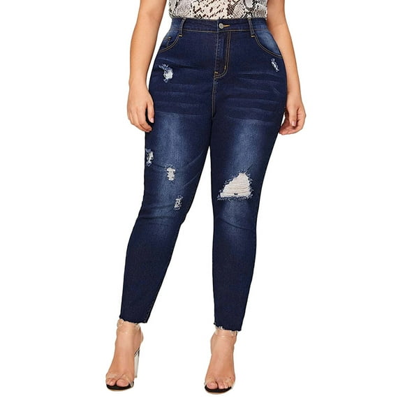 JDinms Jeans Skinny pour Femmes Taille Mi-Haute, Effet Usé, Coupe Ajustée, Jegging, Pantalon en Denim