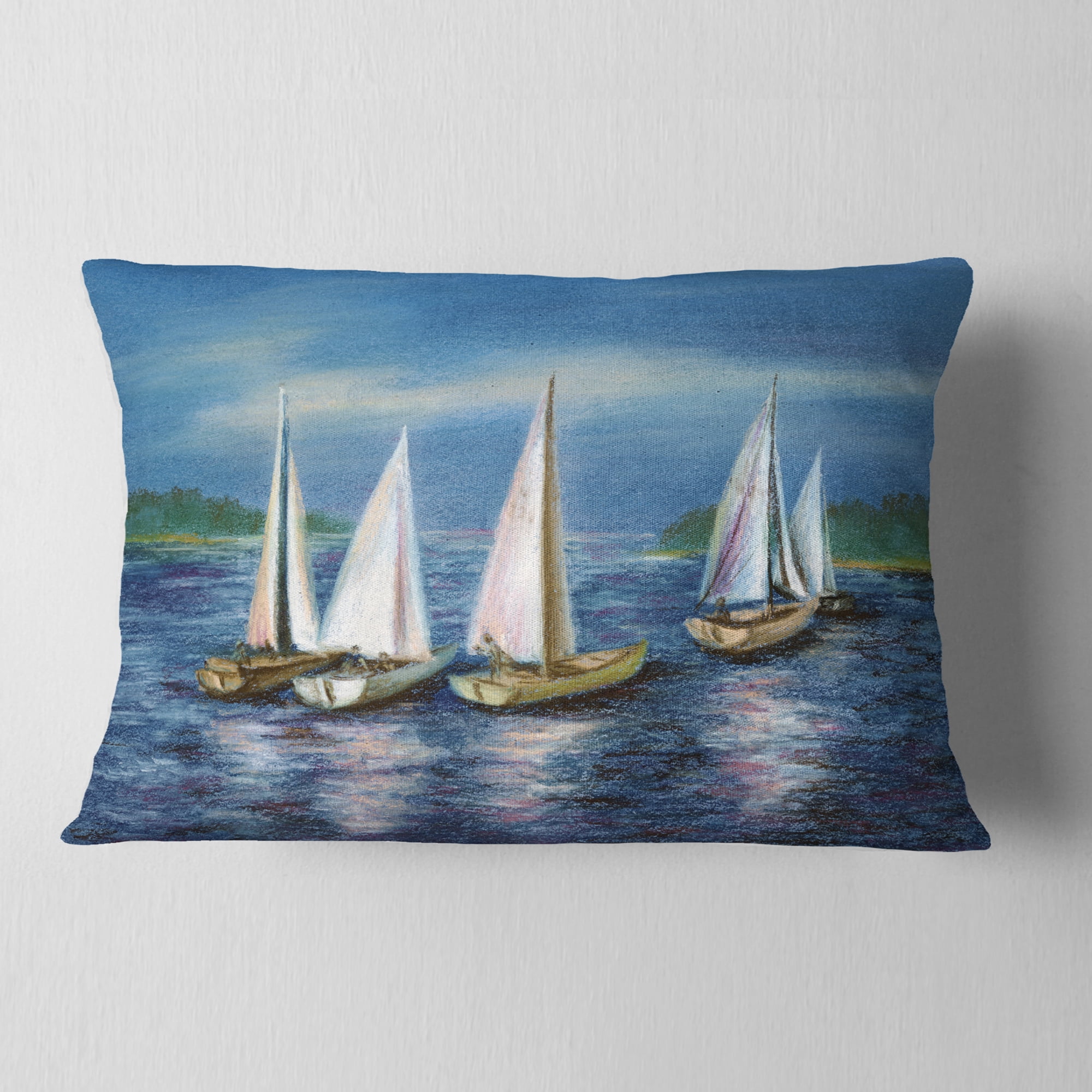 Designart Yachts by Obsky Sea - Seascape Throw Pillow - 12x20