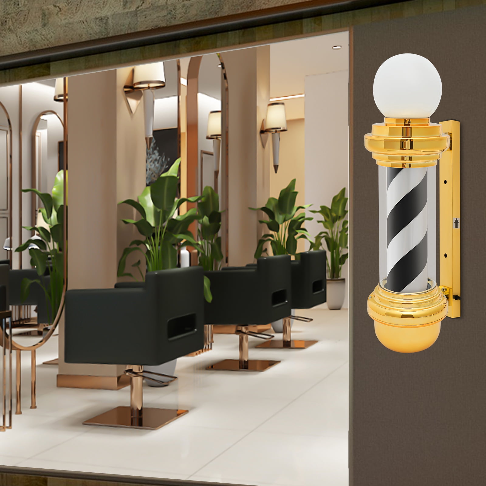 Barber Pole Light Black White Gold Wall Mount Salon Sign with 18W LED Waterproof Outdoor Barber Shop Light