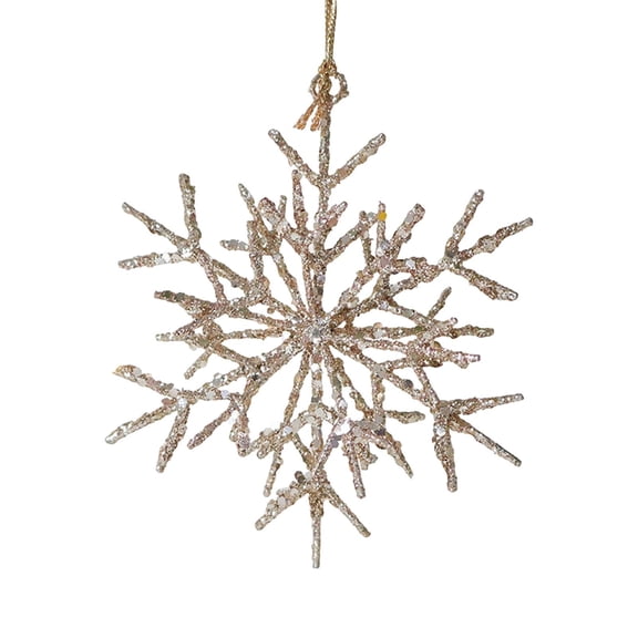 GUOOL Xmas Snowflake Pendant Christmas Tree Ornament Iron Art Hanging Glitter Sparkle Three Dimensional Decoration Pendant Suitable for holiday seasonal wedding gift giving Champagne snowflake