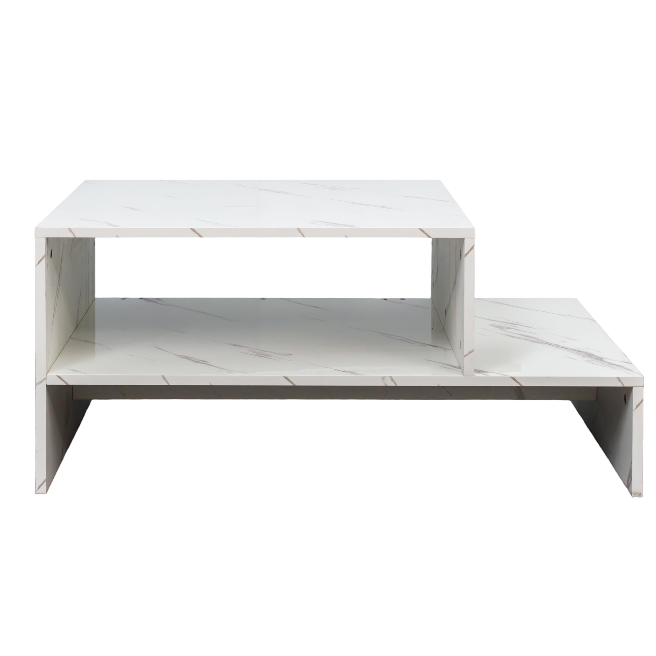 Noble House Arlyn 35.4" Architectural Coffee Table, Open Storage Shelves, Wooden Living Room Tea Table, White