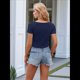 thumbnail image 5 of Camiseta de Corta con Cuello en V y Ombligo Al Descubierto, Azul Marino, Talla S, 5 of 7