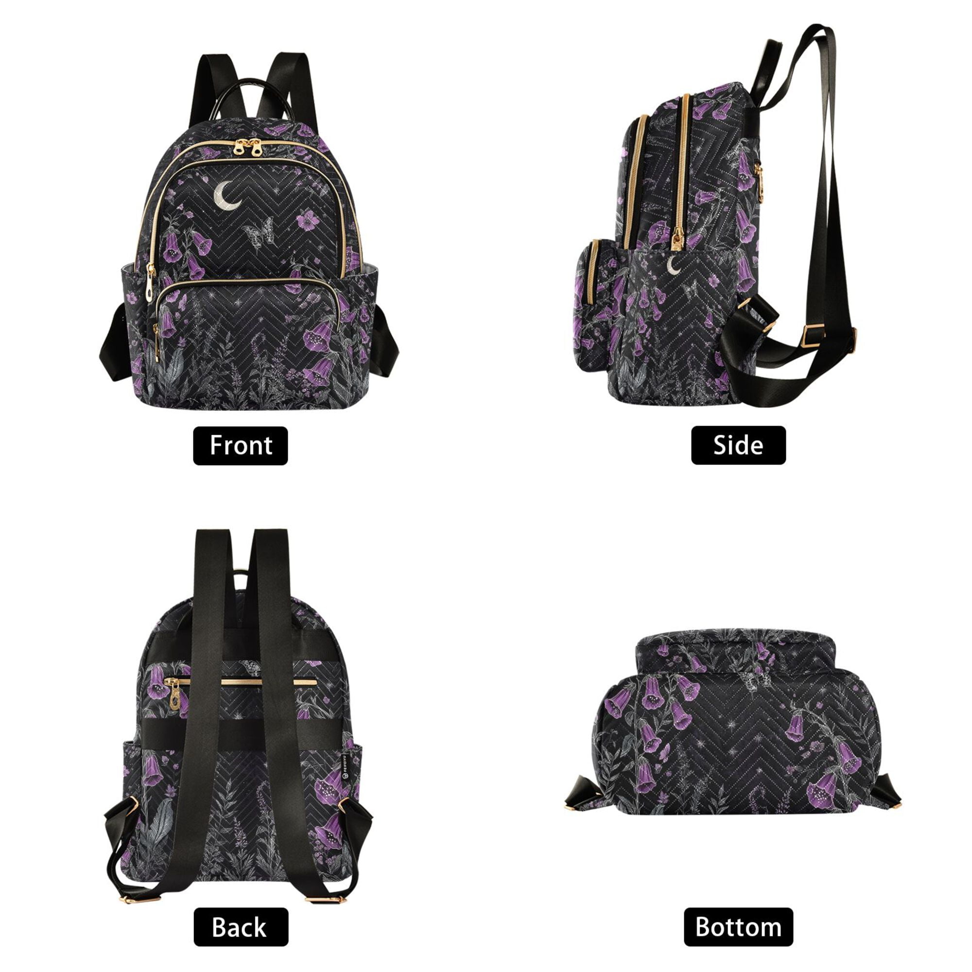 FORMRS Mini Backpack Purse for Women Travel Daypack Casual Shoulder Bag, Gothic Floral Print