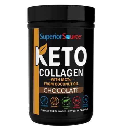 Superior Source Keto Collagen - Collagen Protein Powder with MCT Oil - Supports Hair, Skin & Nails - Dairy-Free - Chocolate, 14 oz