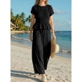thumbnail image 6 of Womens 2 Piece Smocked Top Wide-Leg Pants Set High-Waisted Lounge Outfit with Pockets Matching Set Black XL, 6 of 10