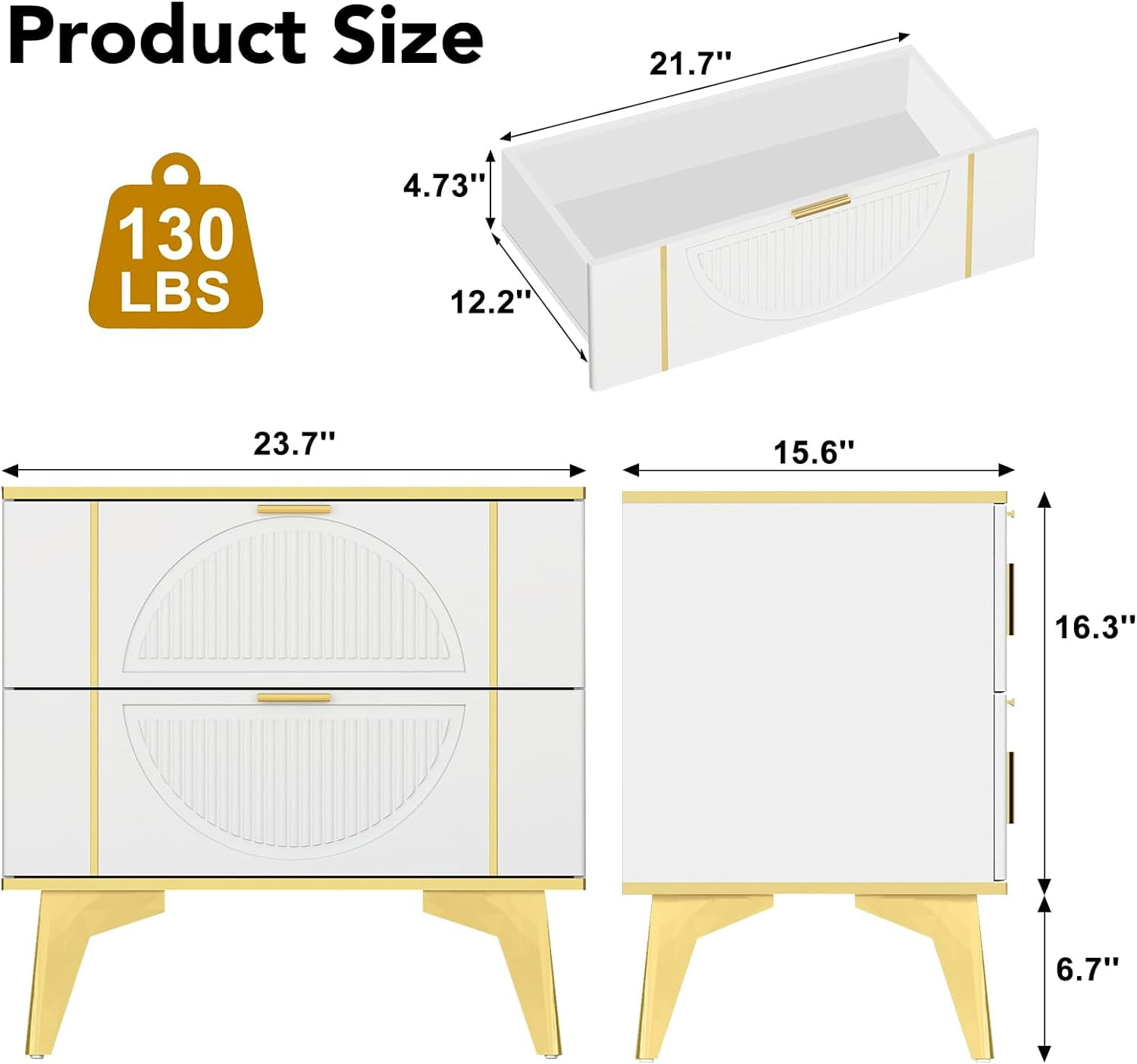 AISWORD Nightstands Set of 2 with Storage, End Table with 2 Drawers, Night Stand with Metal Legs, Farmhouse Sofa/Bed Side Table for Living Room, Bedroom (White)