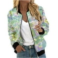 thumbnail image 2 of WXLWZYWL Women's Bomber Jacket Lightweight Full Zip Up Jacket Cropped Floral Coat Jacket Retro Moto Windbreaker Outwears, 2 of 5