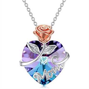 DESIGNICE Mom Birthday Gifts,Heart Rose Pendant Necklace for Mom,Meaningful Mother Birthday Gifts,Crystal Necklaces for Women