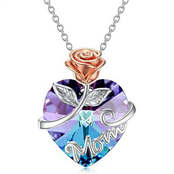 DESIGNICE Mom Birthday Gifts,Heart Rose Pendant Necklace for Mom,Meaningful Mother Birthday Gifts,Crystal Necklaces for Women