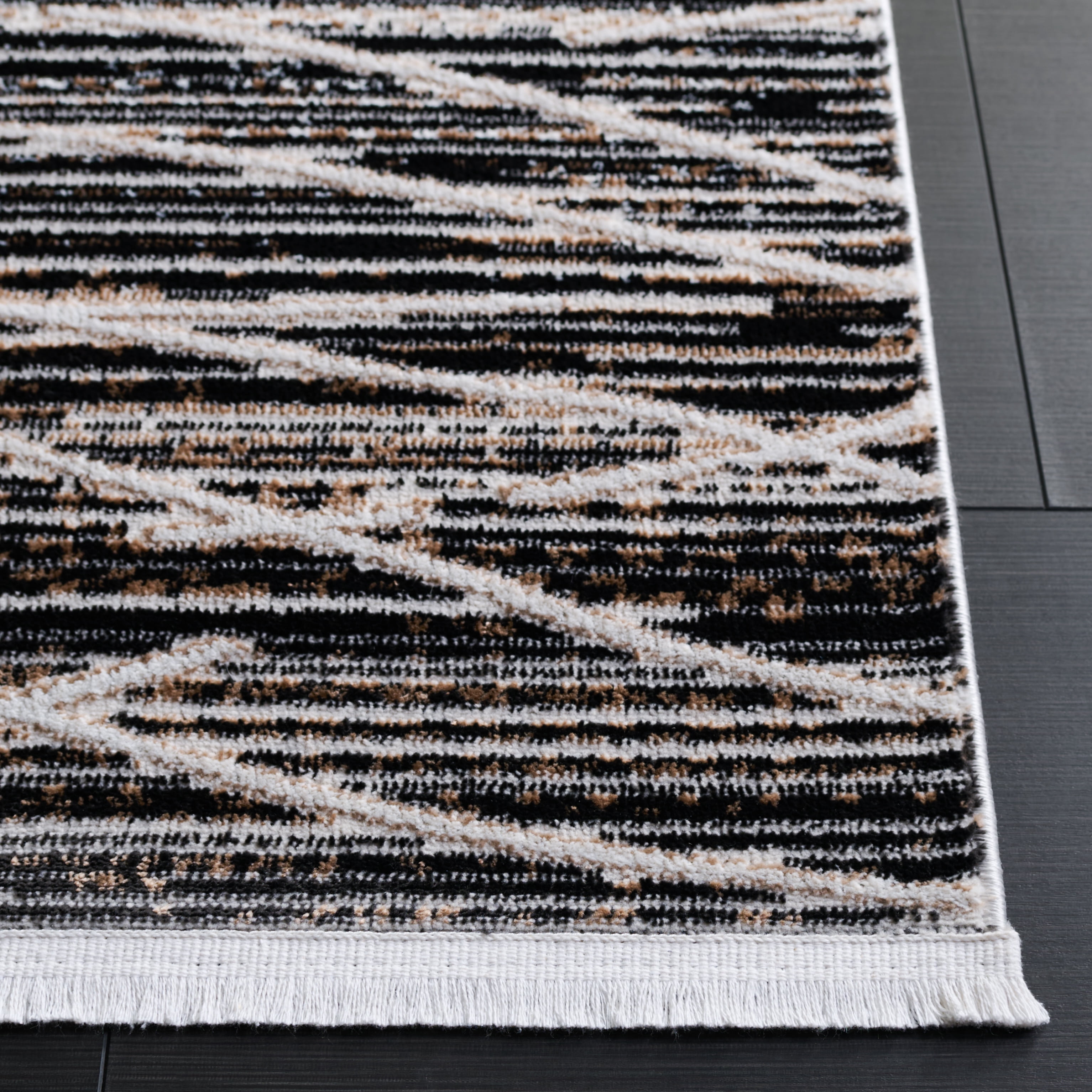 Safavieh Mila Anselmo Geometric Striped Polyester Area Rug, Black/Beige Ivory, 4' x 6'