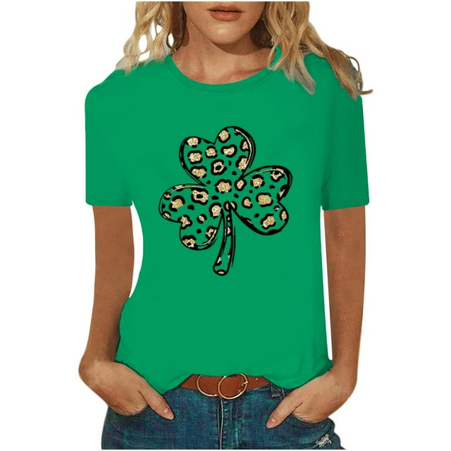 Pompotops Blouse Décontractée pour Femmes Imprimée pour la Saint-Patrick à Manches Courtes et Col Rond