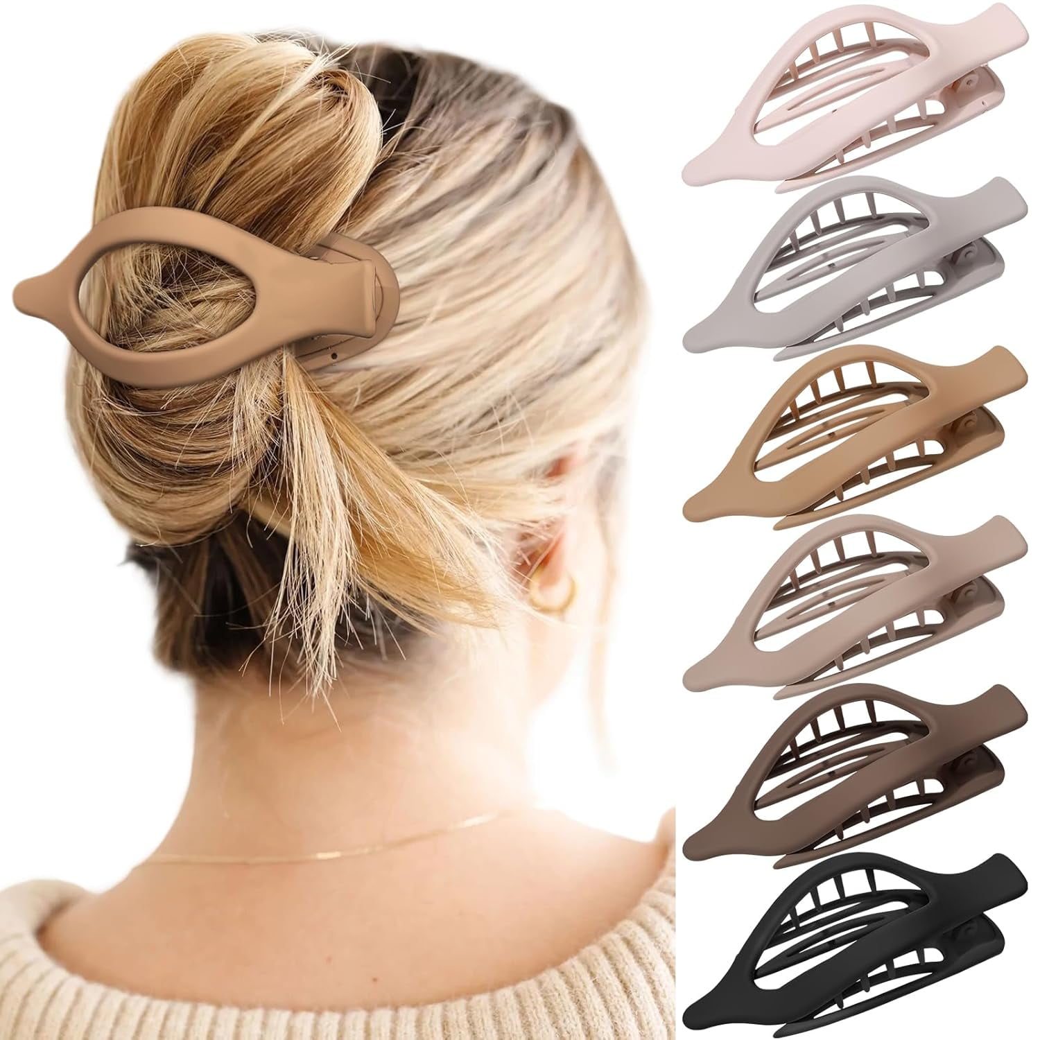 French Flat Hair Clips for Women - 6Pcs Flat Hair Claws for Thin Thick Hair Strong Hold No Slip Grip Hair Claw Clips for Women Girls (Amber (Brown))