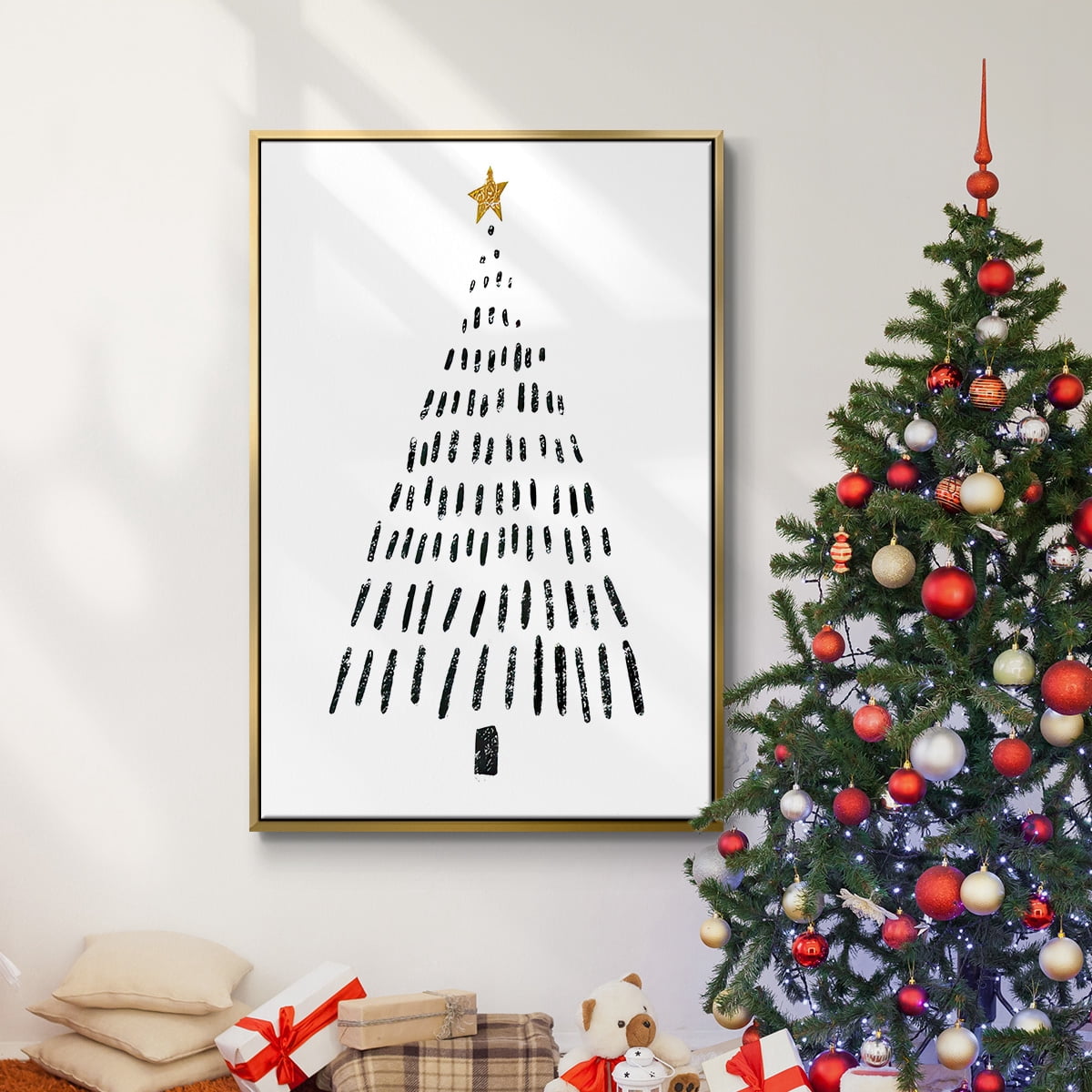 Christmas Tree - Framed Gallery Wrapped Holiday Canvas - 25 x 37 - Gold Frame