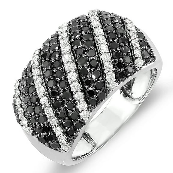 Dazzlingrock Collection 1.55 Carat (ctw) 10k Black & White Round Diamond Ladies Cocktail Right Hand Ring 1 1/2 CT, White Gold, Size 5