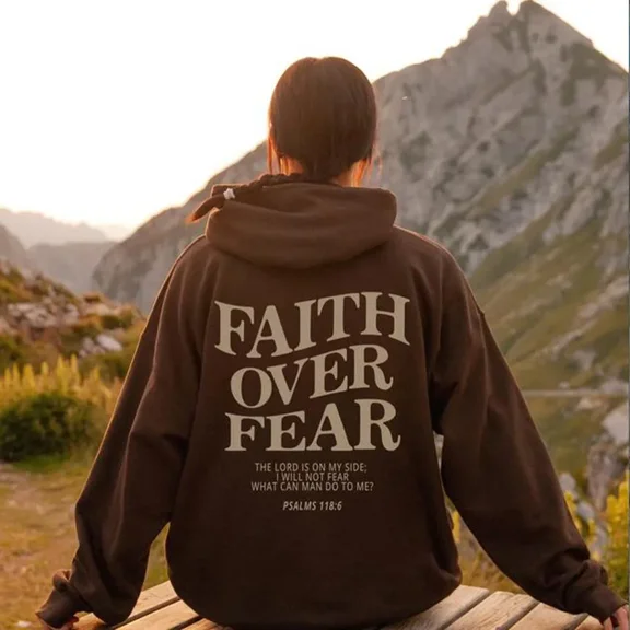 2024 Faith Over Fear Christian Hoodie Christian Sweatshirt Jesus Hoodie Trendy Hoodie Bible Verse Shirt Unisex Aesthetic Clothes