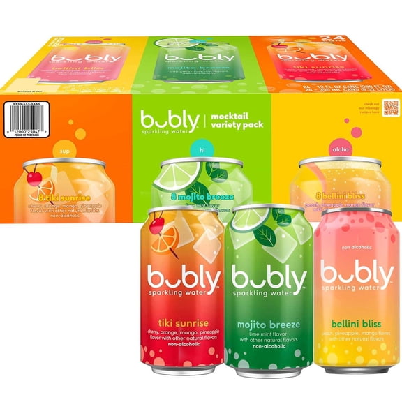 Bubly Sparkling Water Non-Alcoholic Mocktail Variety Pack, 12 Fl Oz (24 Pack