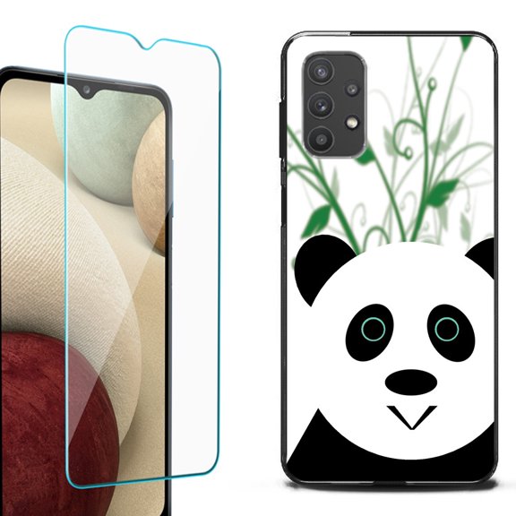 Slim-Fit Flexible TPU Gel Phone Case (black) for Samsung Galaxy A32 5G, with Tempered Glass Screen Protector, by OneToughShield ® - Panda