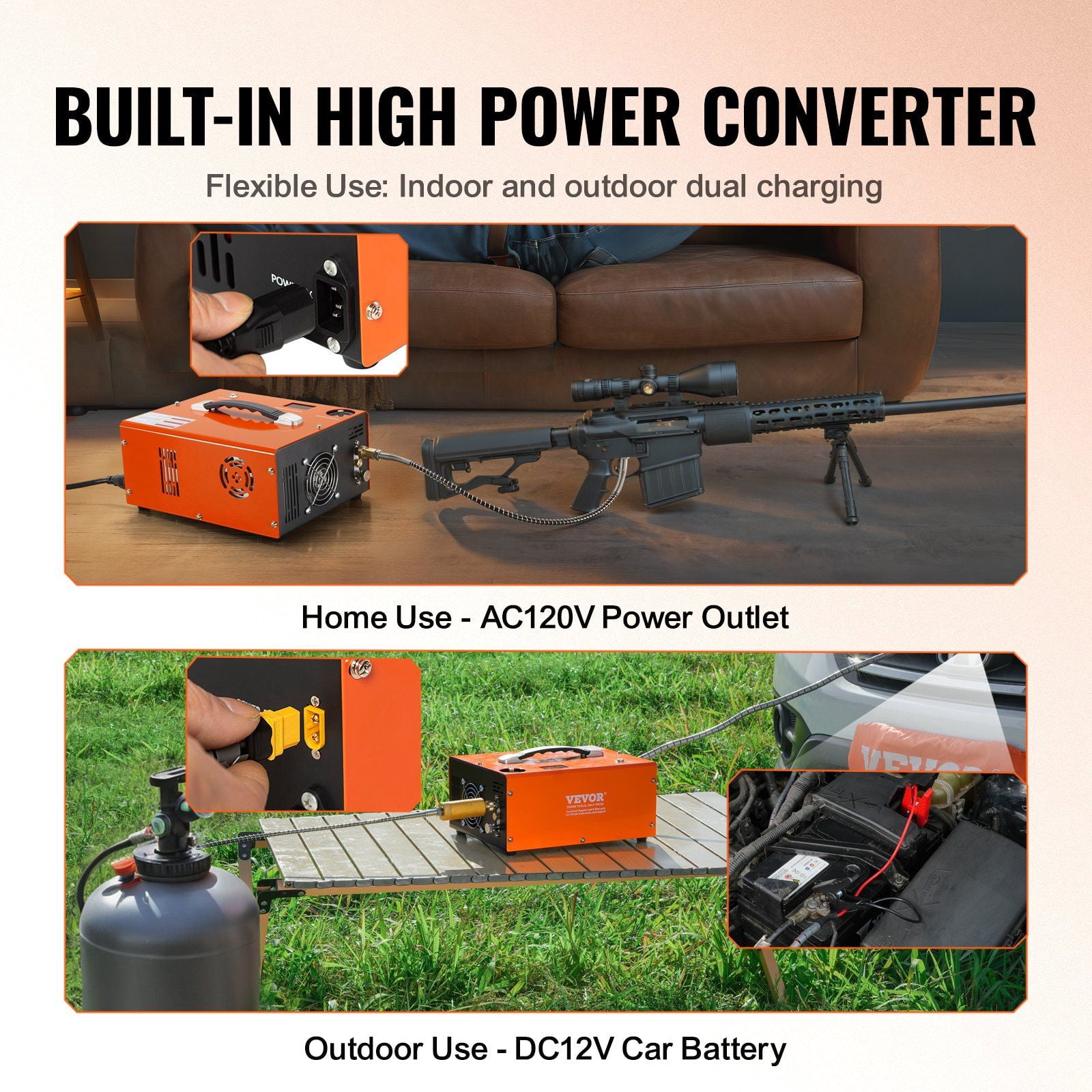 PCP Air Compressor 4500PSI, Lightweight & Oil-Free, Auto-Stop, Dual-Power 12V/120V, for Paintball, Air Rifles & Scuba
