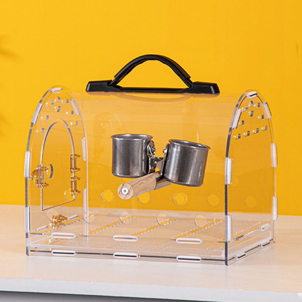 Aurgiarme Clear Acrylic Bird Cage for Travel Outdoor Bird Carriers Cage with Feeding Cup Safe Bird Parrot Transport Carrying Box