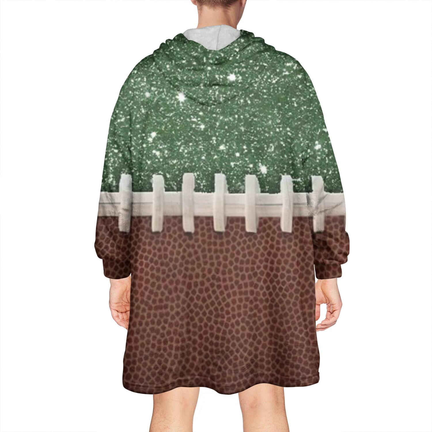 Green and Brown Football Stitch Pattern Wearable Oversized Blanket,Wearable Blanket Hoodie for Adults,Cozy Hooded Blankets with Super Pockets,Super Warm Fuzzy Pullover for Women & Men