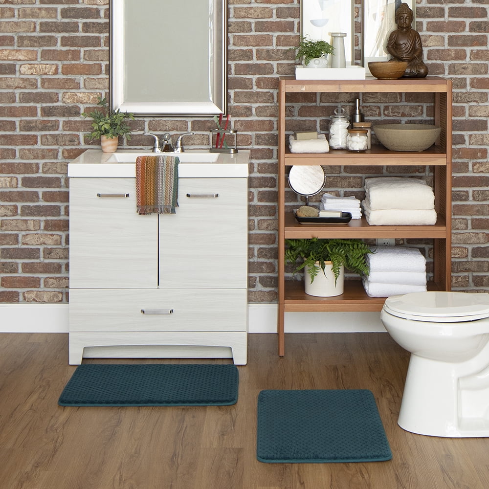 Mohawk 2 Pack Memory Foam Bath Rug Set, 18" x 27", Teal Rain Walmart