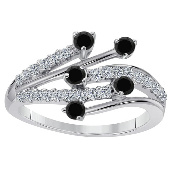 Aonejewelry 0.55Ct. Ttw Gorgeous Black Diamond Ring In 14K White Gold