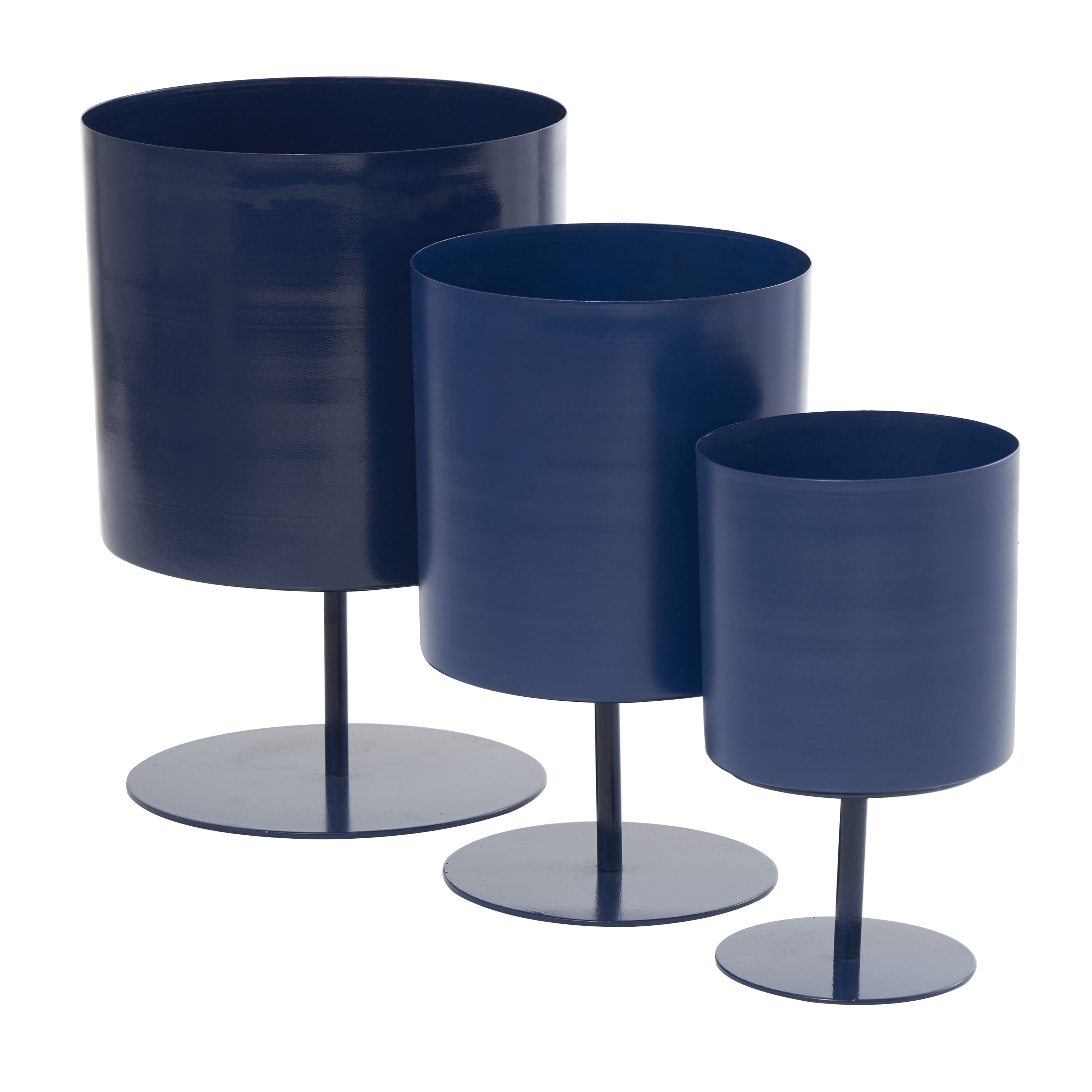 DecMode 14", 12", 10"H Blue Metal Planter (3 Count)