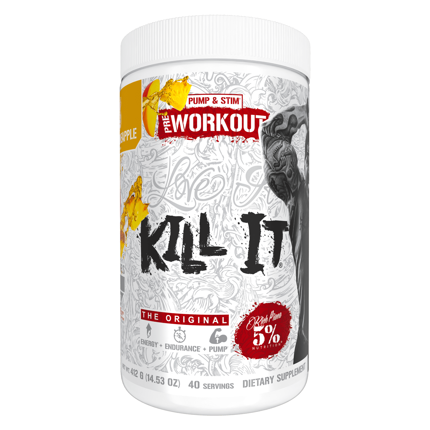 5% Nutrition Rich Piana Kill It Pre-Workout Powder Supplement with Creatine & Caffeine for Pump, 40 Servings (Mango Pineapple)