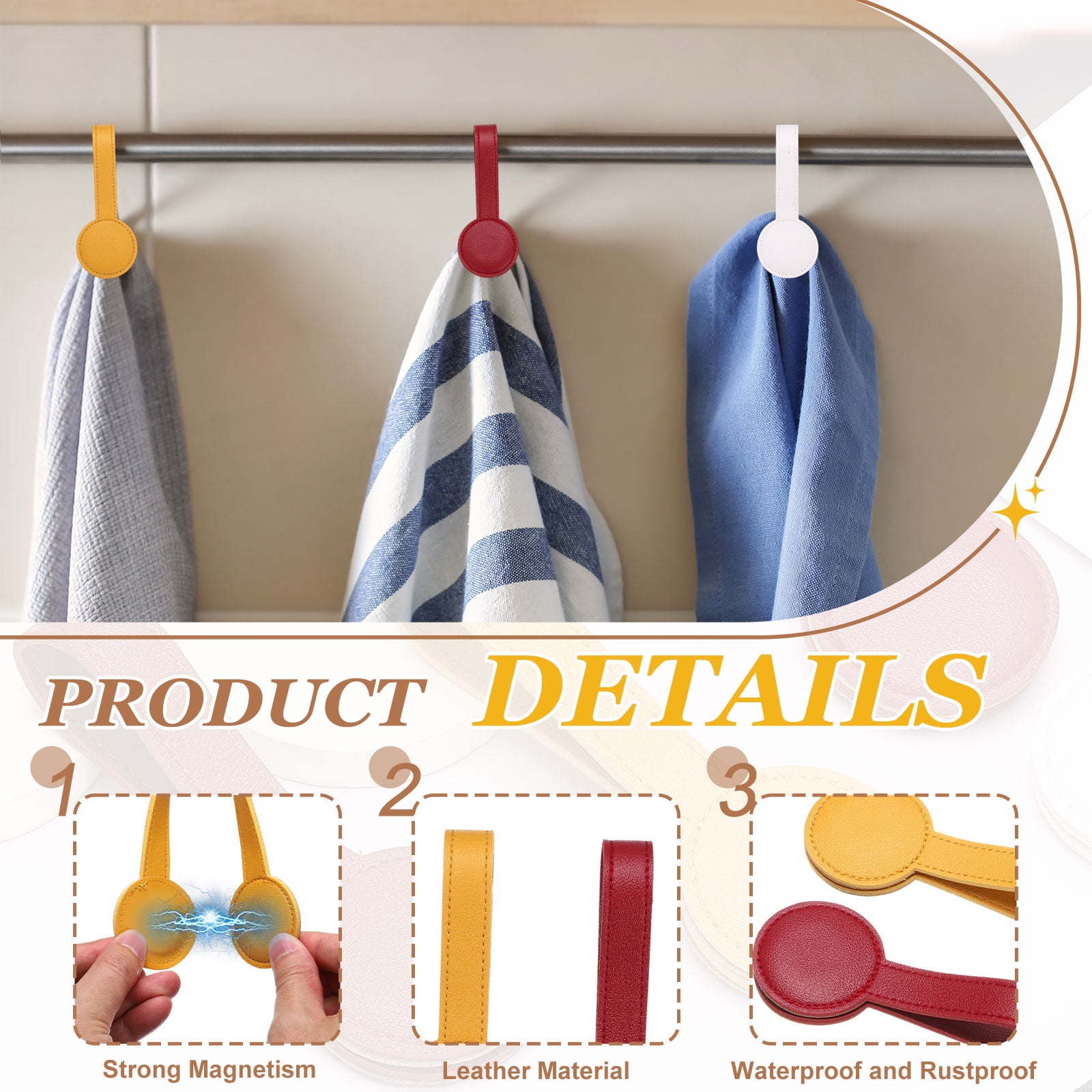 Uxcell 8 Pcs Kitchen Magnetic Towel Clips Leather Towel Holder Clip Hand Hooks Kitchen Accessories Red