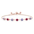 thumbnail image 2 of Gem Stone King 18K Rose Gold Plated Silver Blue Tanzanite and Red Created Ruby Infinity Links Bracelet for Women (2.72 Cttw, Round 4.5MM, Fully Adjustable up to 9 inch), 2 of 5