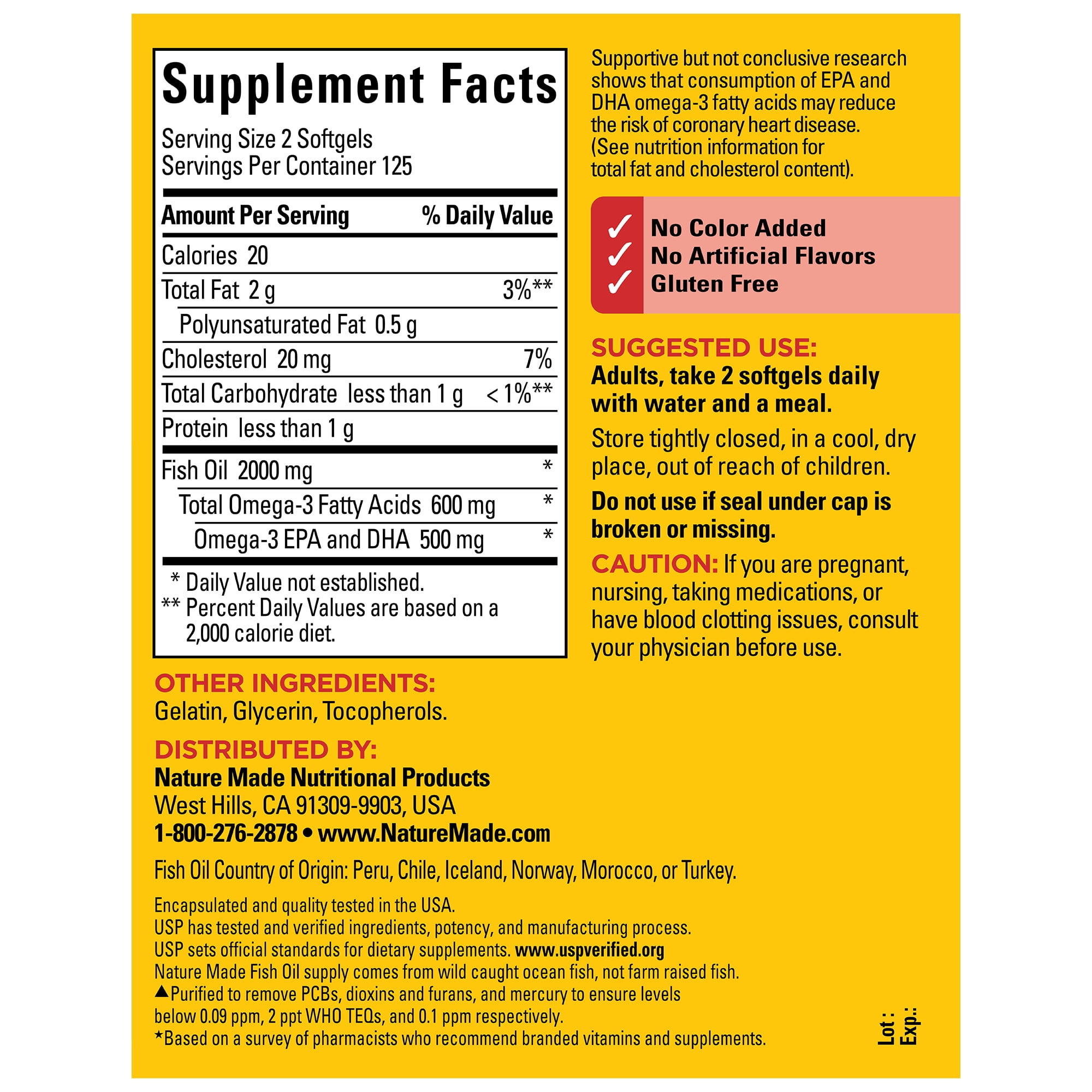 Nature Made Fish Oil 1000 mg Softgels, Fish Oil Supplements, 250 Count
