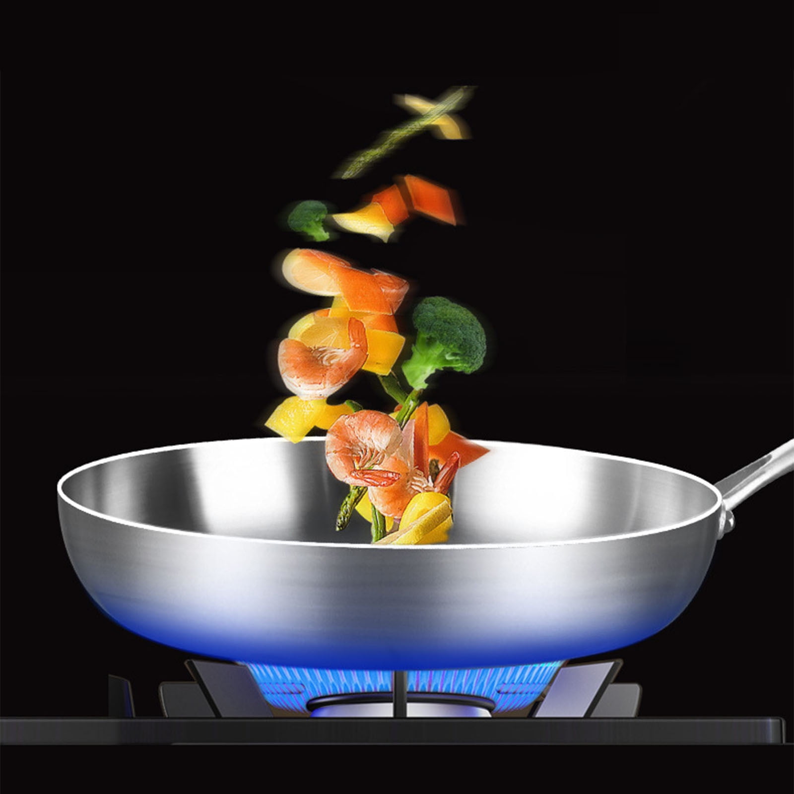 304 Stainless Steel Frying Pan, Three-Layer Flat-Bottomed Cookware for Even Heat Distribution, Non-Stick Uncoated Design, Kitchen Gift Pot