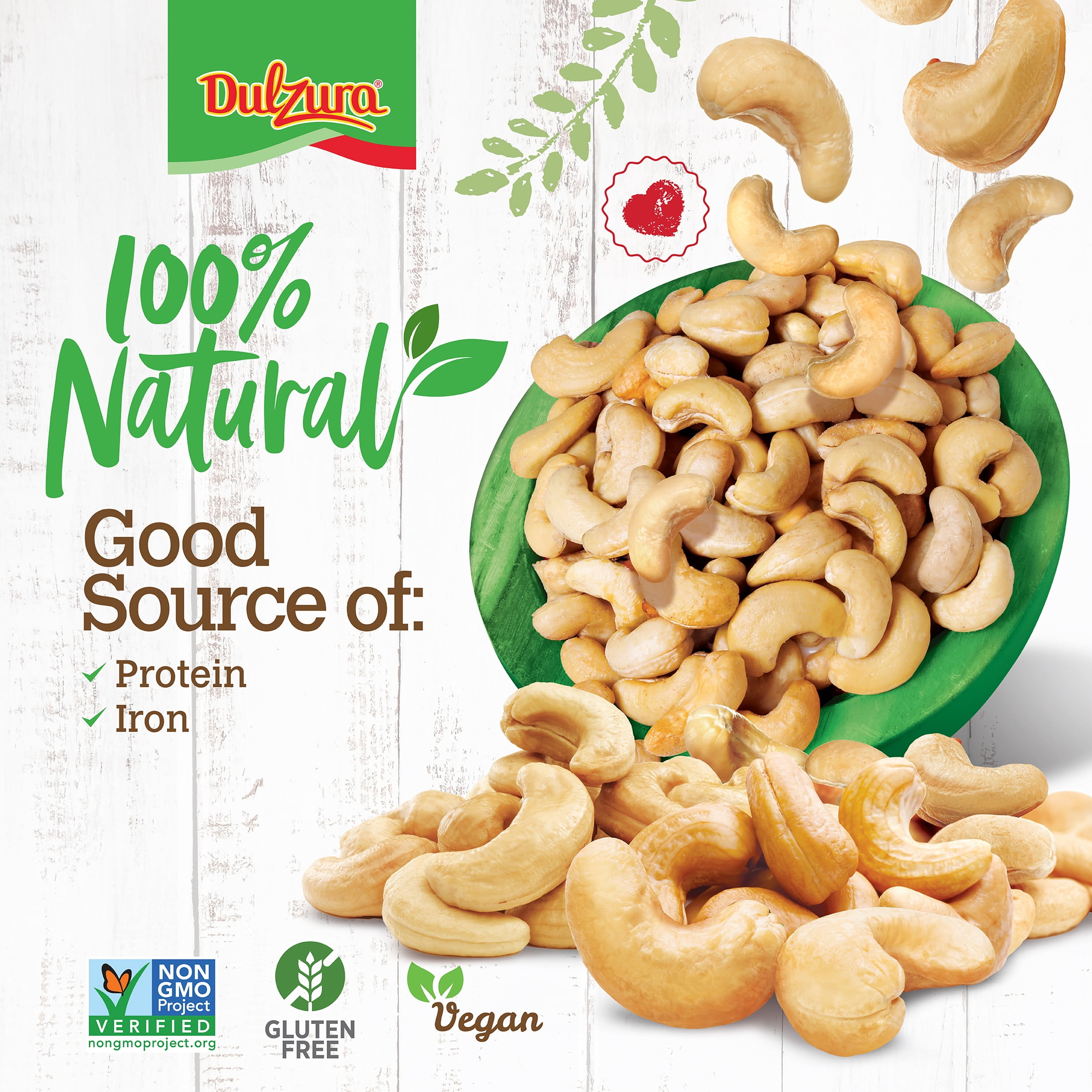 Dulzura Natural Whole Cashews 8oz Bag, Vegan, Gluten Free, NON-GMO