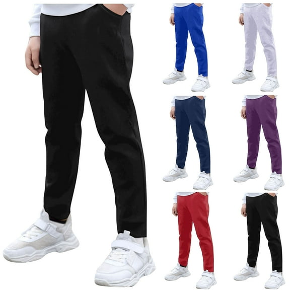 Sweatpants Boy’s Solid Color Pants with Pockets Boys' Athletic Sweatpants Kids Lightweight Joggers Active Running Pants Pull On Skinny Fit Stretch Pants School Uniform for Kids