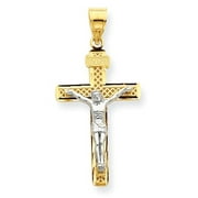 14k Two-Tone Gold Rhodium D/C Large Block Lattice Cross INRI Crucifix Pendant